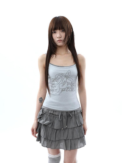 ang project Knot Floral Rhinestone Faux Two Piece Colorblock Women&