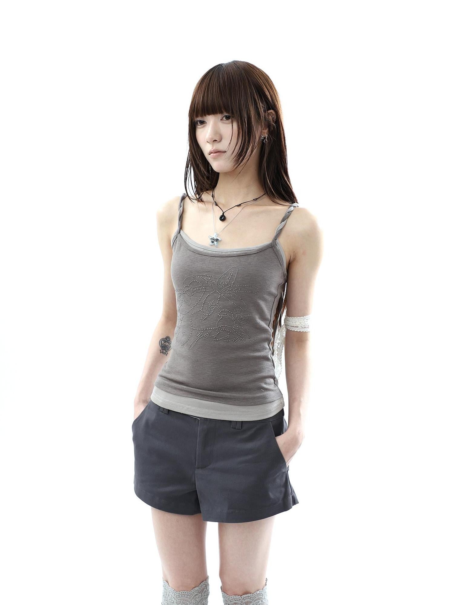 ang project Knot Floral Rhinestone Faux Two Piece Colorblock Women&