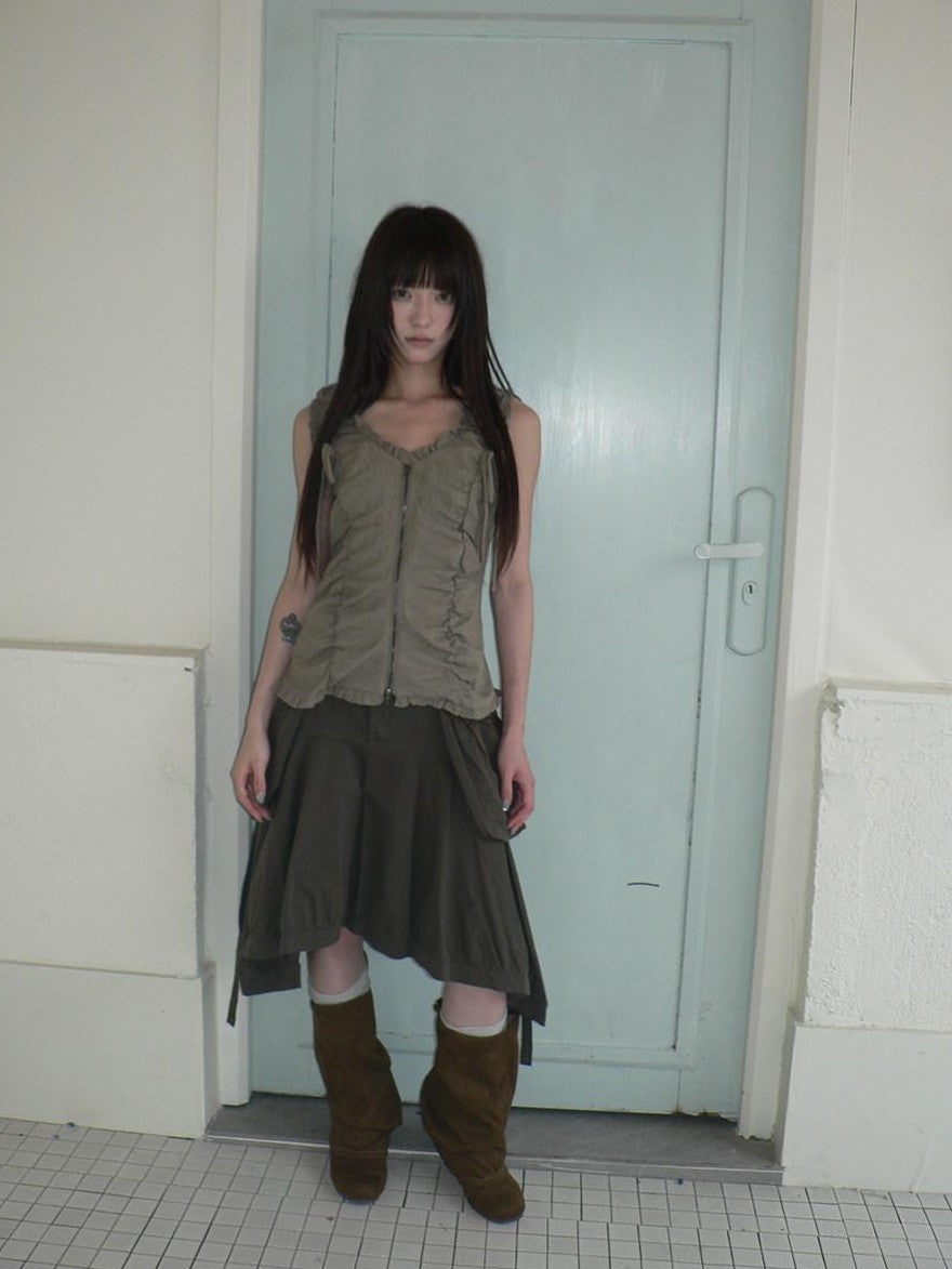 ang project Korean 3D Large Pocket Asymmetrical Hem Women&
