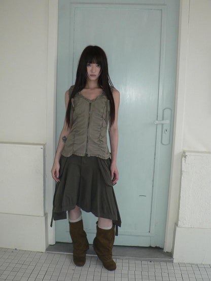 ang project Korean 3D Large Pocket Asymmetrical Hem Women&