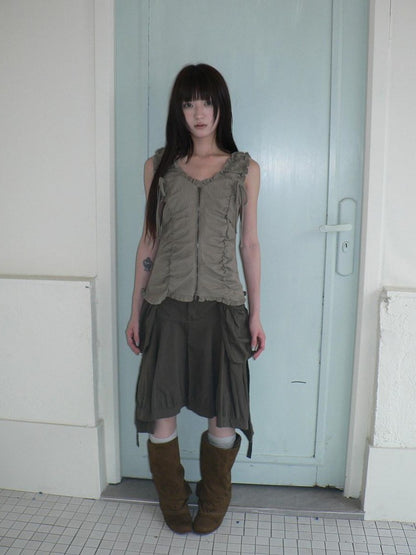ang project Korean 3D Large Pocket Asymmetrical Hem Women&