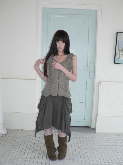 ang project Korean 3D Large Pocket Asymmetrical Hem Women&