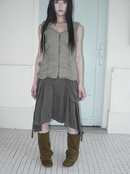 ang project Korean 3D Large Pocket Asymmetrical Hem Women&