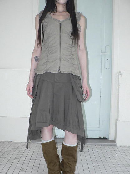 ang project Korean 3D Large Pocket Asymmetrical Hem Women&