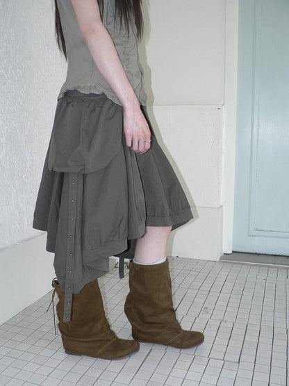 ang project Korean 3D Large Pocket Asymmetrical Hem Women&