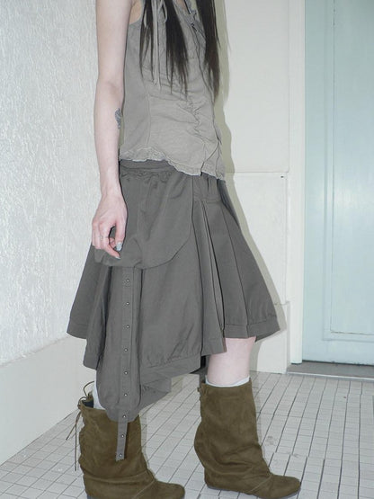 ang project Korean 3D Large Pocket Asymmetrical Hem Women&