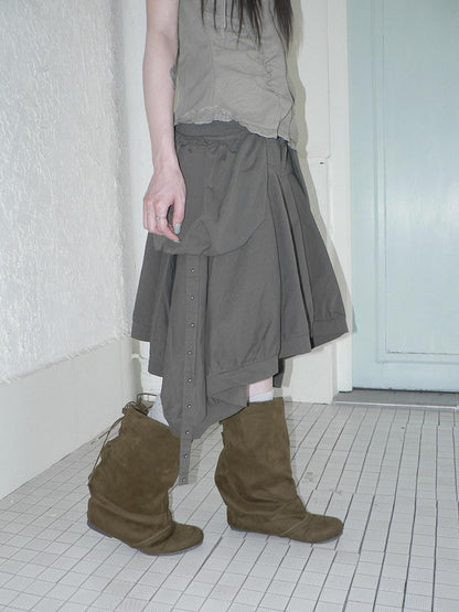 ang project Korean 3D Large Pocket Asymmetrical Hem Women&
