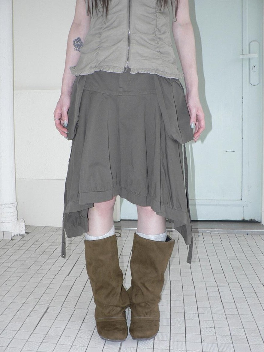 ang project Korean 3D Large Pocket Asymmetrical Hem Women&
