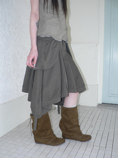ang project Korean 3D Large Pocket Asymmetrical Hem Women&