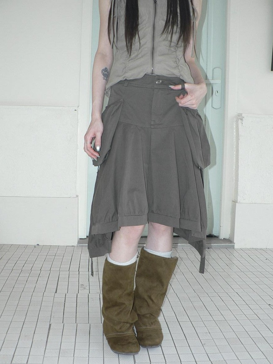 ang project Korean 3D Large Pocket Asymmetrical Hem Women&