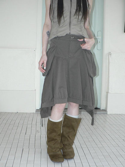 ang project Korean 3D Large Pocket Asymmetrical Hem Women&