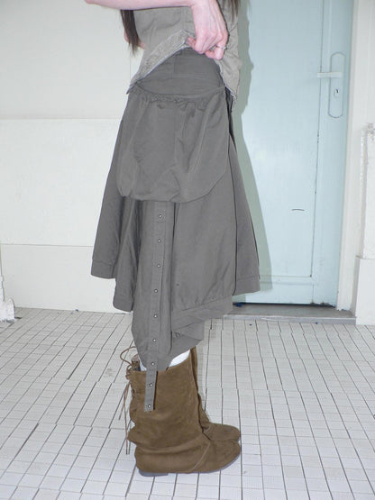 ang project Korean 3D Large Pocket Asymmetrical Hem Women&