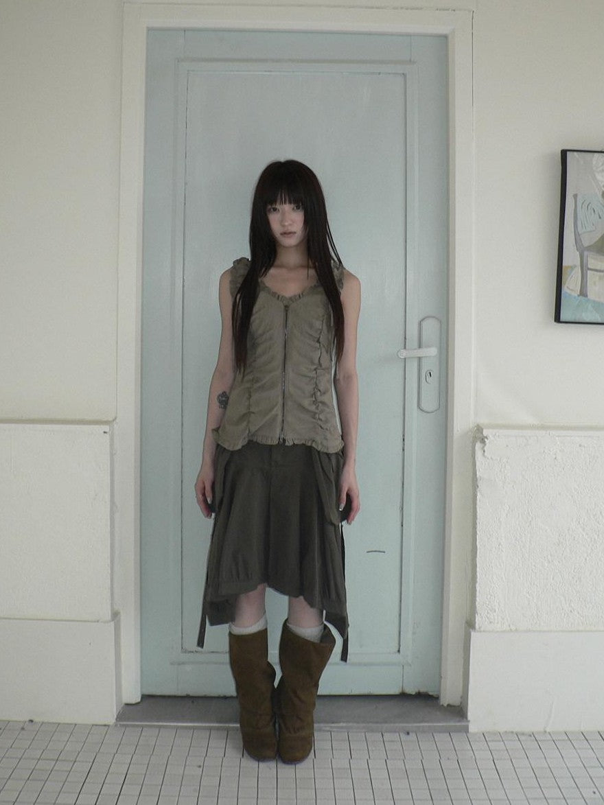 ang project Korean 3D Large Pocket Asymmetrical Hem Women&