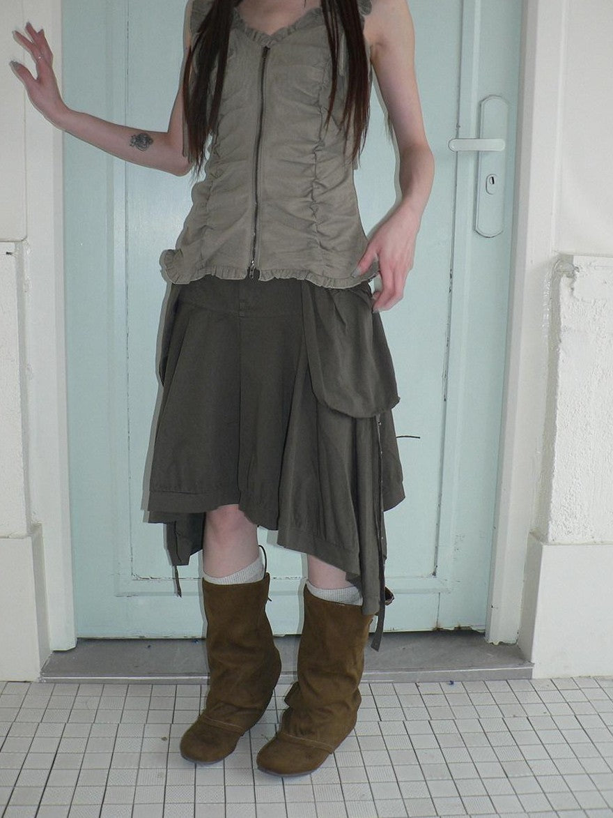 ang project Korean 3D Large Pocket Asymmetrical Hem Women&