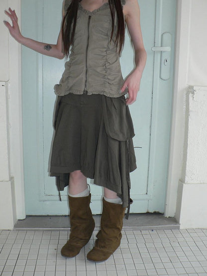 ang project Korean 3D Large Pocket Asymmetrical Hem Women&