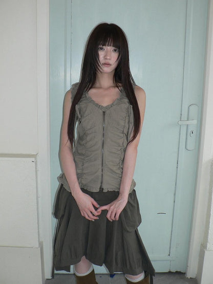 ang project Korean 3D Large Pocket Asymmetrical Hem Women&