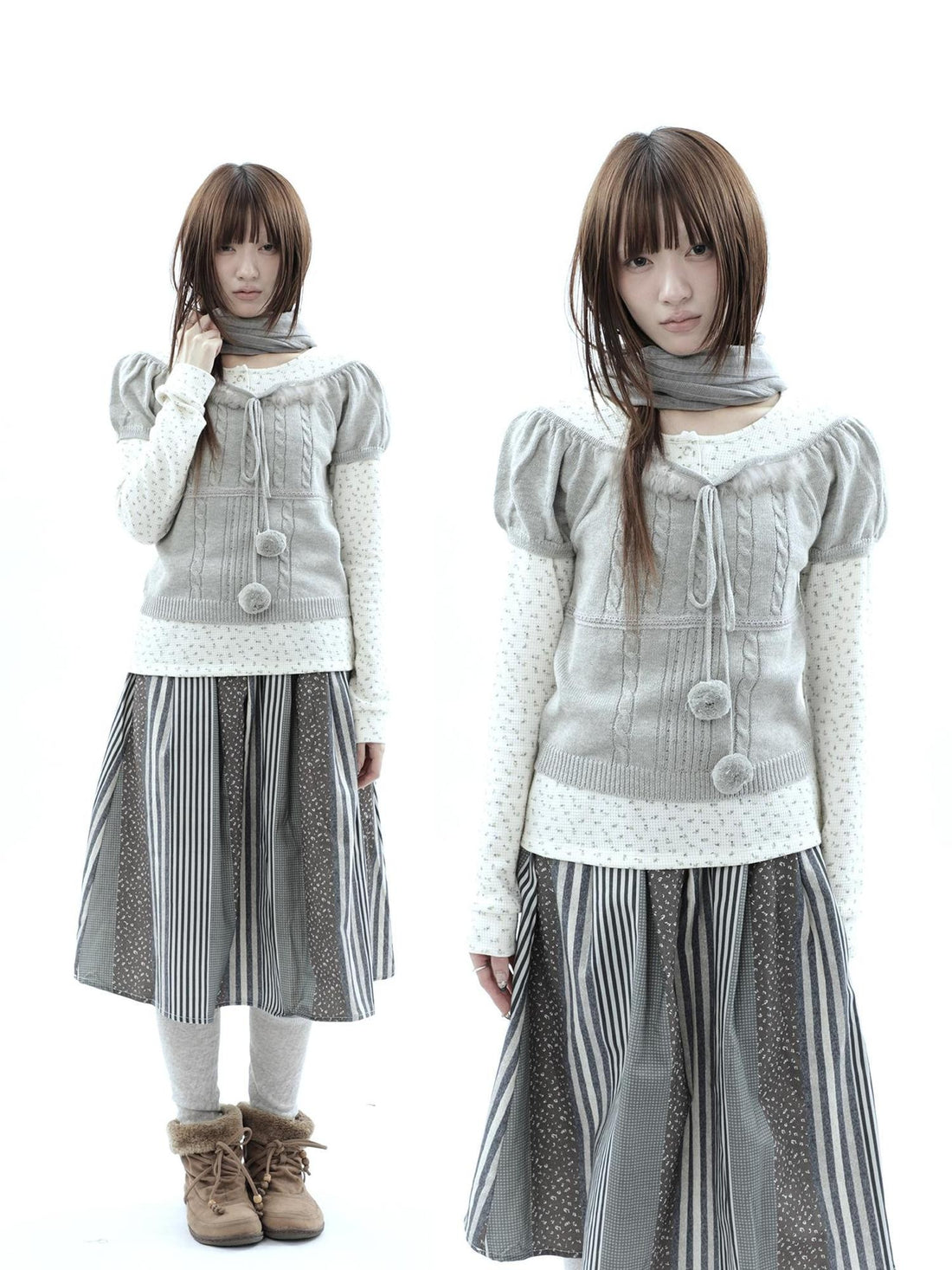 ang project Korean Bow Tie Knit Cotton Women&