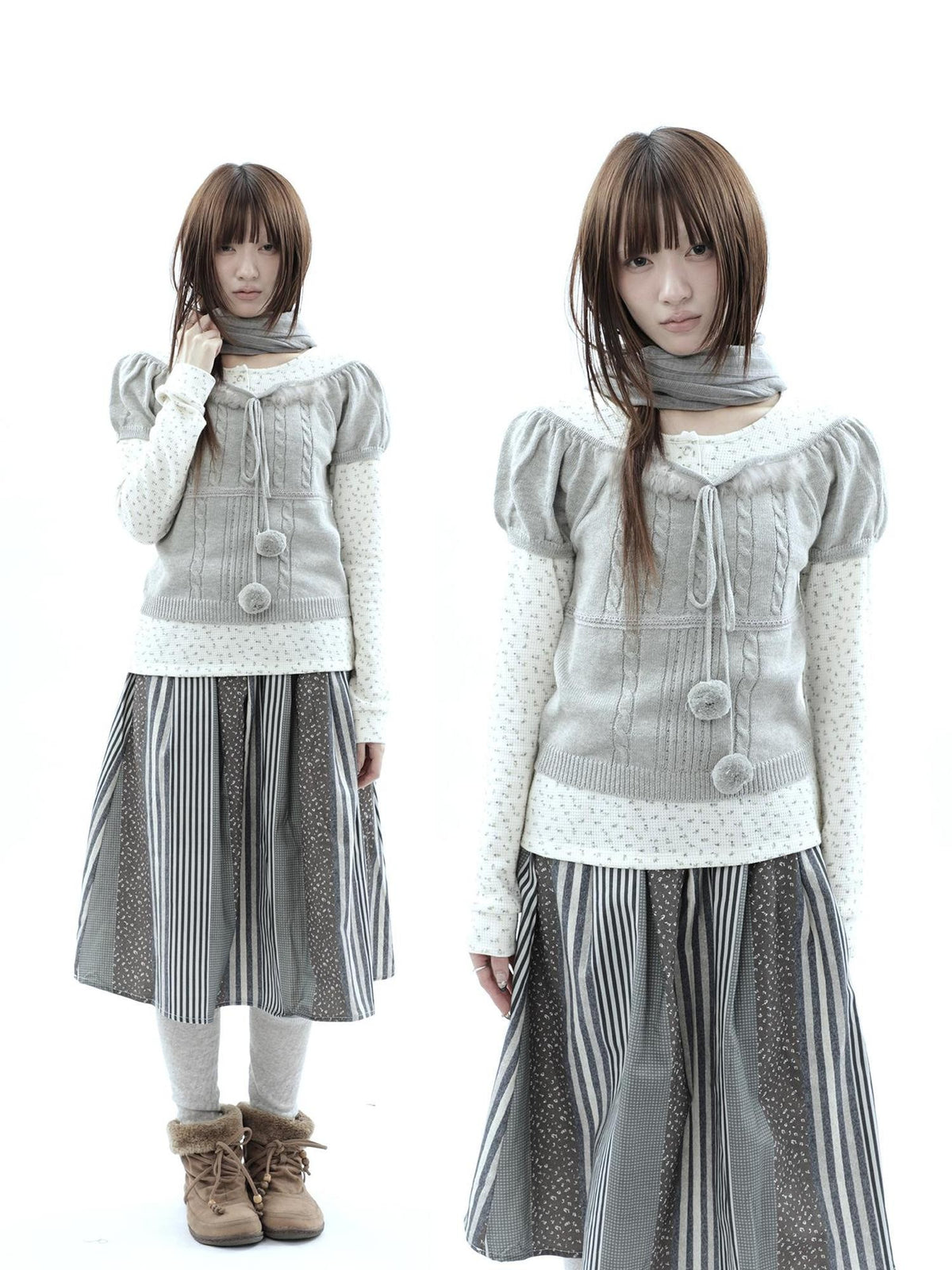 ang project Korean Bow Tie Knit Cotton Women&