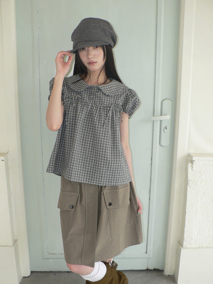 ang_project_Korean_Doll_Collar_Bow_Tie_Plaid_Puff_Sleeve_Buttons_Women&