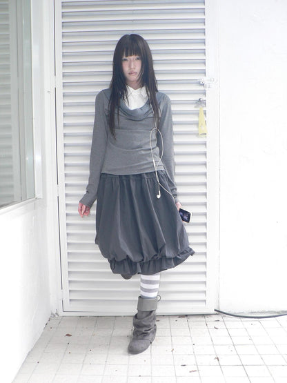 ang project Korean Faux Layered Draped Collar Button Long Sleeve Knit Women&