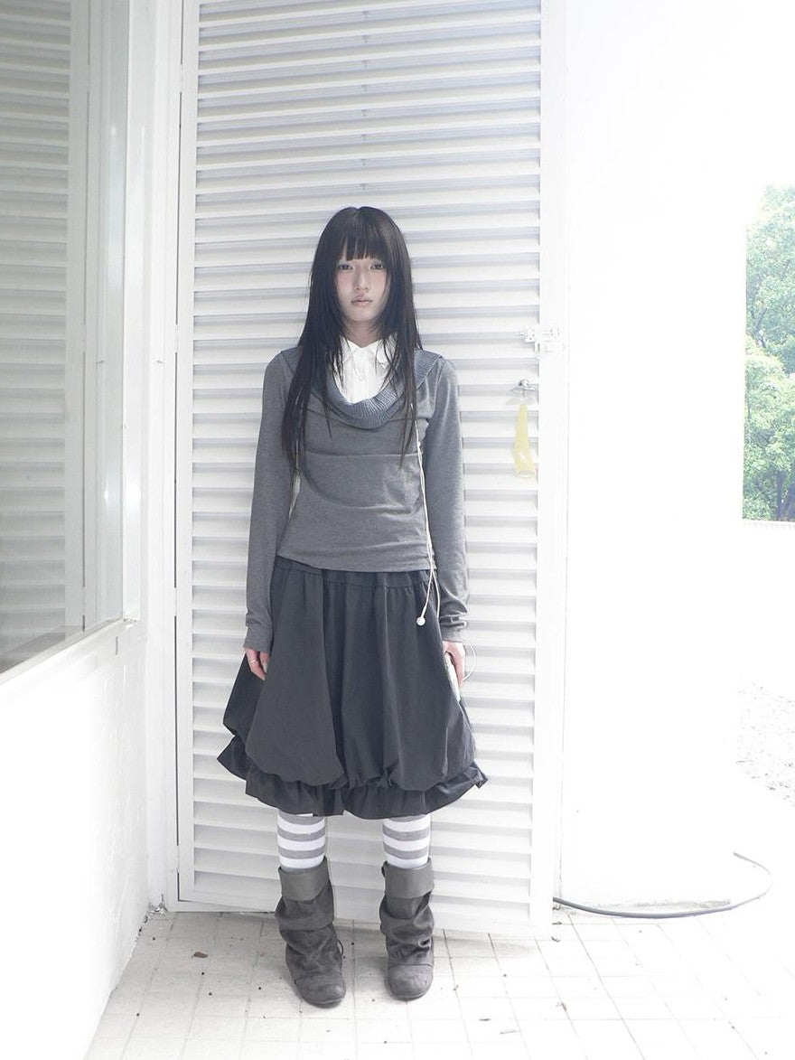 ang project Korean Faux Layered Draped Collar Button Long Sleeve Knit Women&
