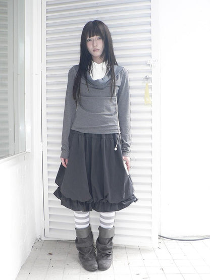 ang project Korean Faux Layered Draped Collar Button Long Sleeve Knit Women&