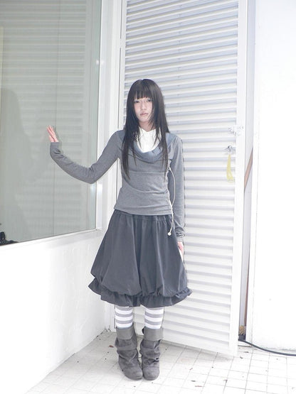 ang project Korean Faux Layered Draped Collar Button Long Sleeve Knit Women&