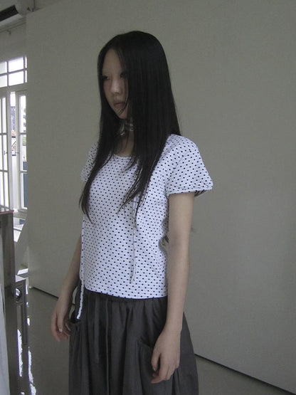 Updateang project Korean Inspired Dot Print Short Sleeve Tee With Scarf