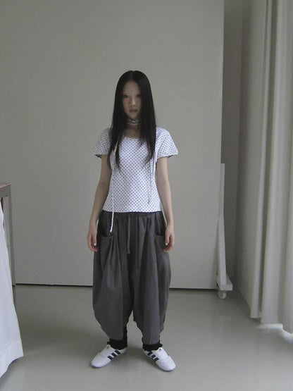 Updateang project Korean Inspired Dot Print Short Sleeve Tee With Scarf
