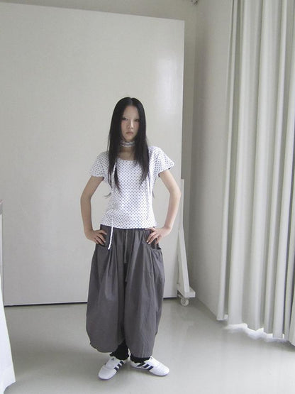 Updateang project Korean Inspired Dot Print Short Sleeve Tee With Scarf