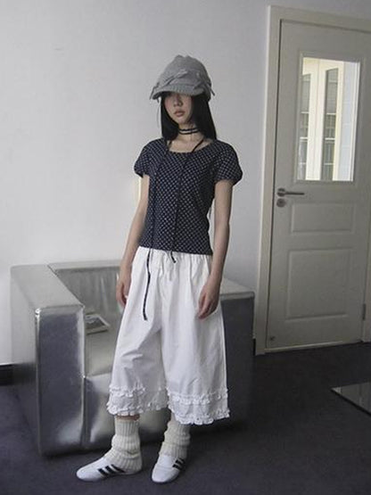 Updateang project Korean Inspired Dot Print Short Sleeve Tee With Scarf