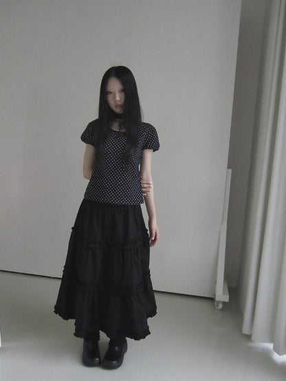 Updateang project Korean Inspired Dot Print Short Sleeve Tee With Scarf