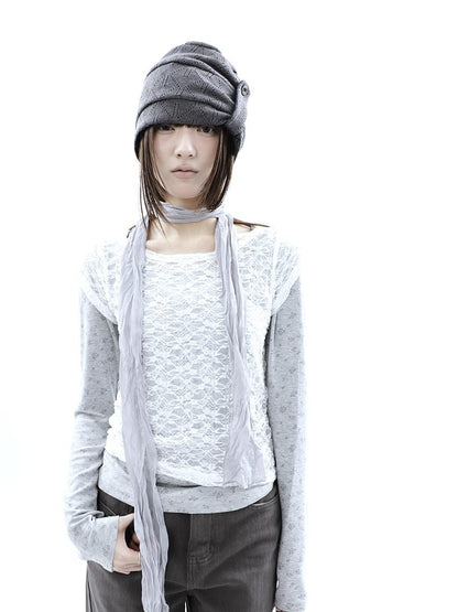 ang project Korean Lace Sheer Layered Cropped Slim Fit Women&