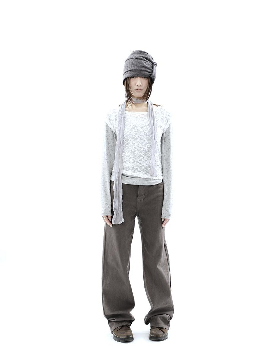 ang project Korean Lace Sheer Layered Cropped Slim Fit Women&