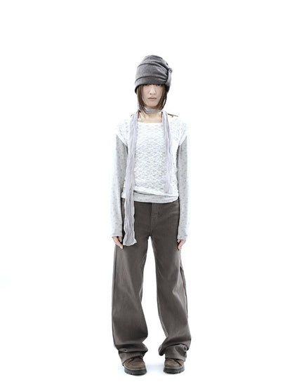 ang project Korean Lace Sheer Layered Cropped Slim Fit Women&