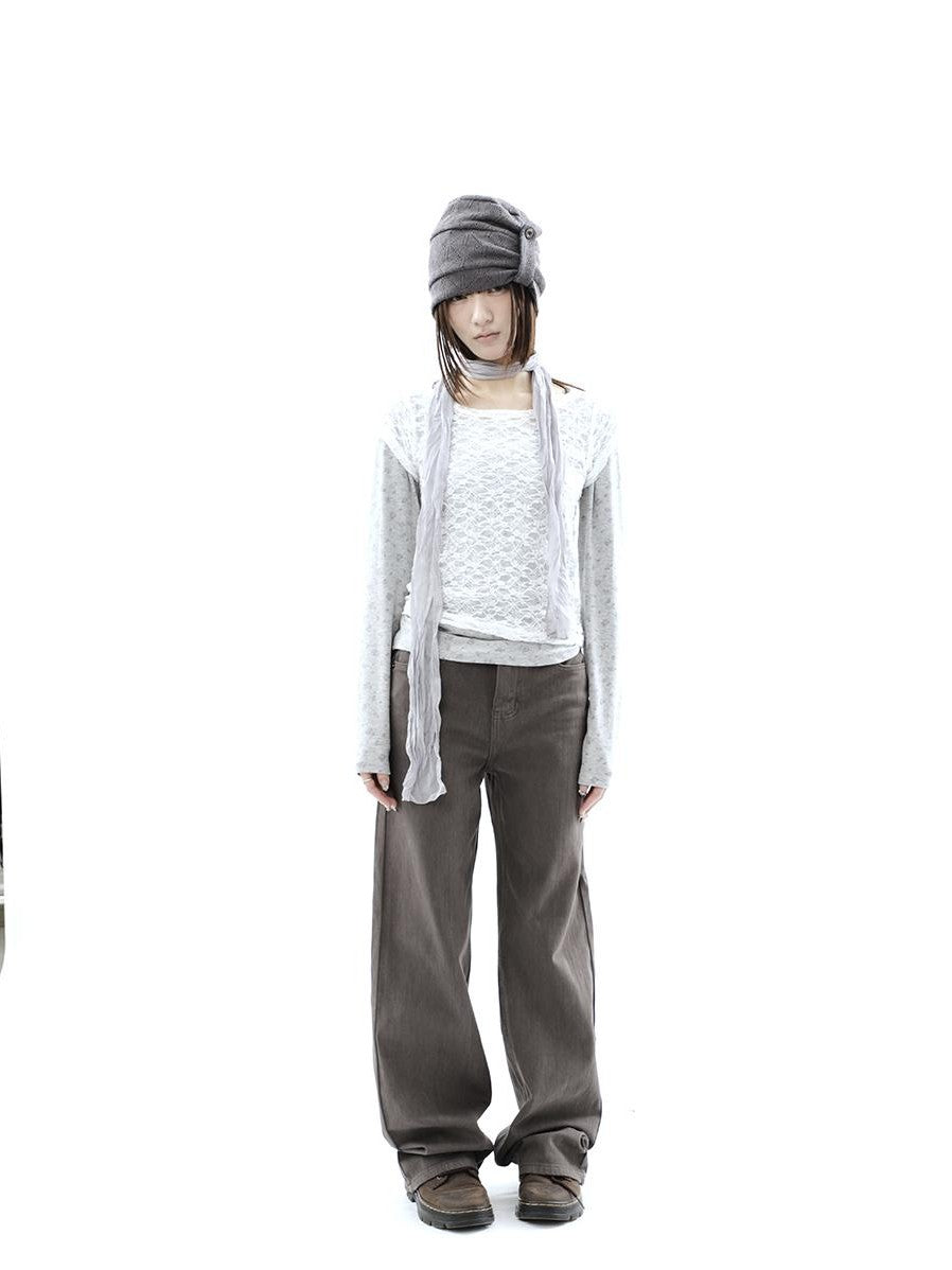 ang project Korean Lace Sheer Layered Cropped Slim Fit Women&