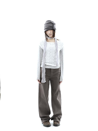 ang project Korean Lace Sheer Layered Cropped Slim Fit Women&