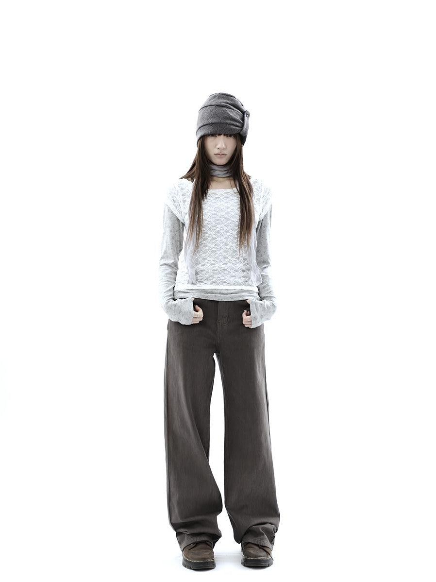 ang project Korean Lace Sheer Layered Cropped Slim Fit Women&