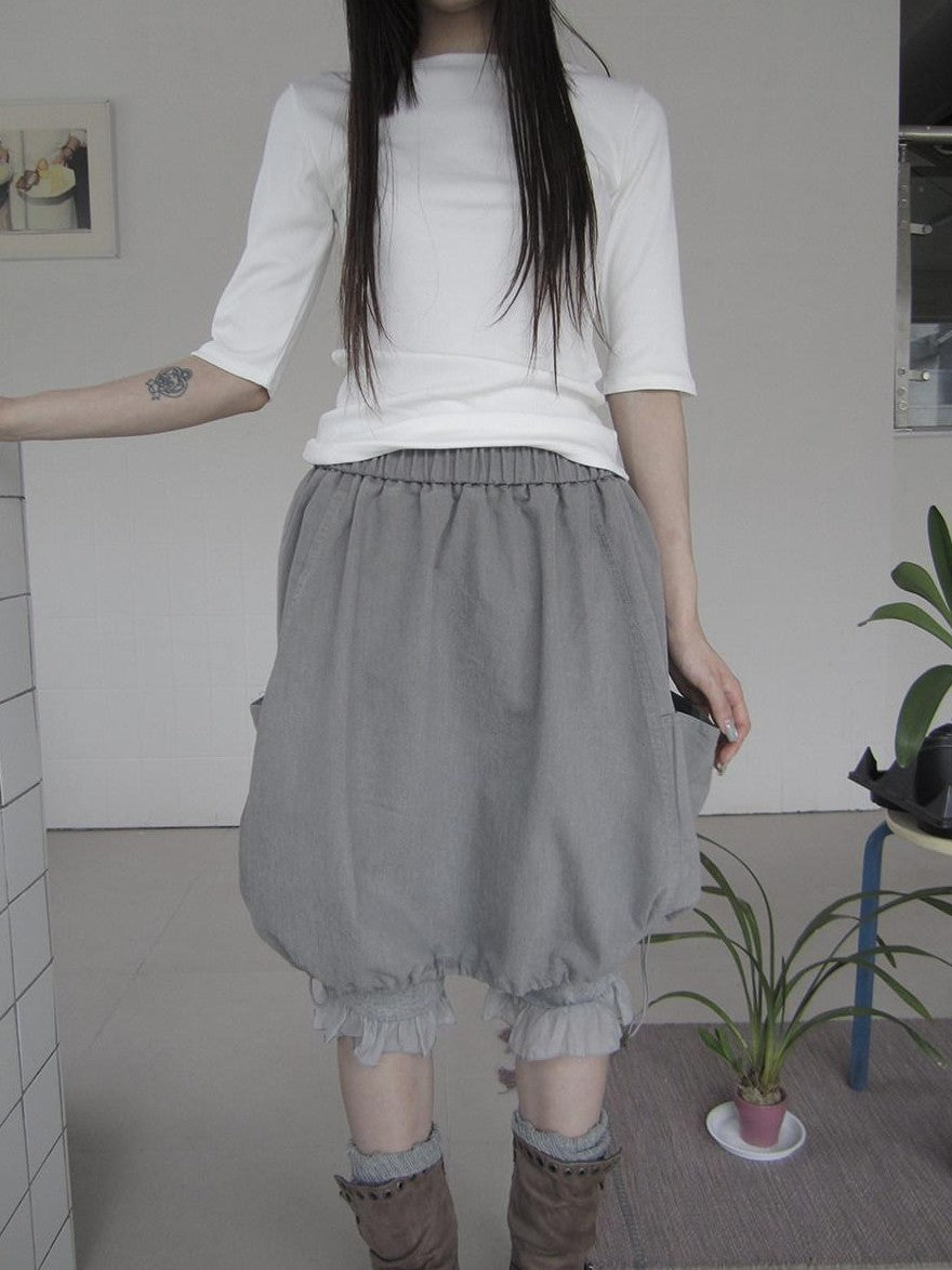 ang project Korean Large Pockets Drawstring Elastic Waist Bubble Women&