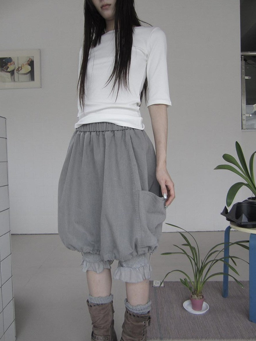 ang project Korean Large Pockets Drawstring Elastic Waist Bubble Women&