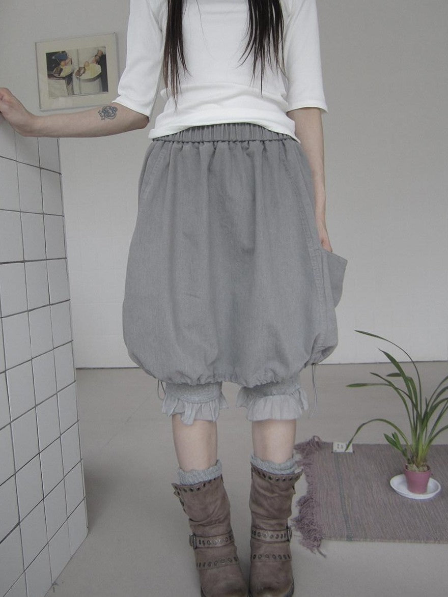 ang project Korean Large Pockets Drawstring Elastic Waist Bubble Women&