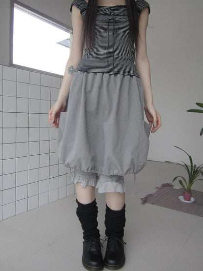 ang project Korean Large Pockets Drawstring Elastic Waist Bubble Women&