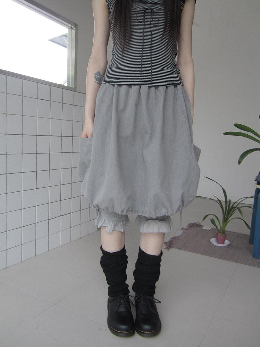 ang project Korean Large Pockets Drawstring Elastic Waist Bubble Women&