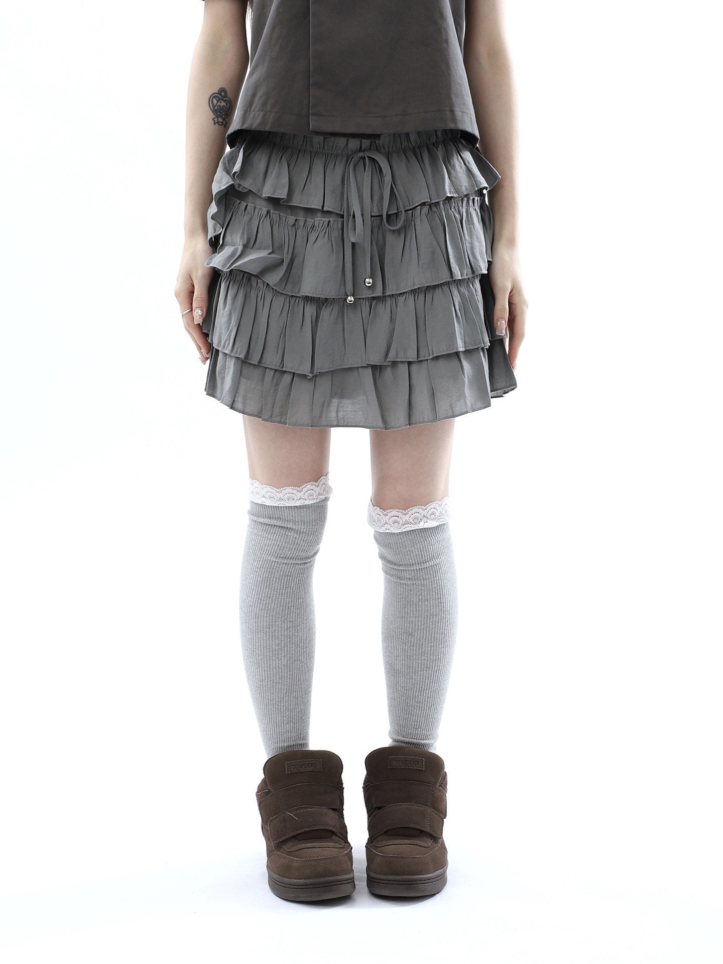ang_project_Korean_Pleated_Drawstring_Elastic_Waist_Puff_Cake_Women&