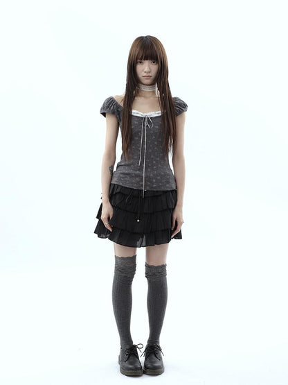 ang project Korean Pleated Drawstring Elastic Waist Puff Cake Women&