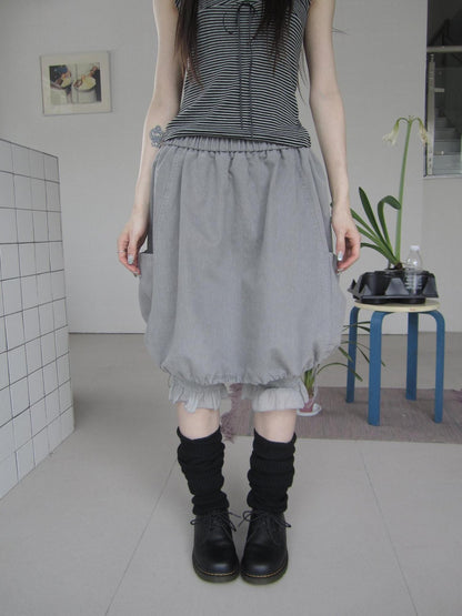 ang project Korean Retro Big Pocket Drawstring Elastic Waist Women&