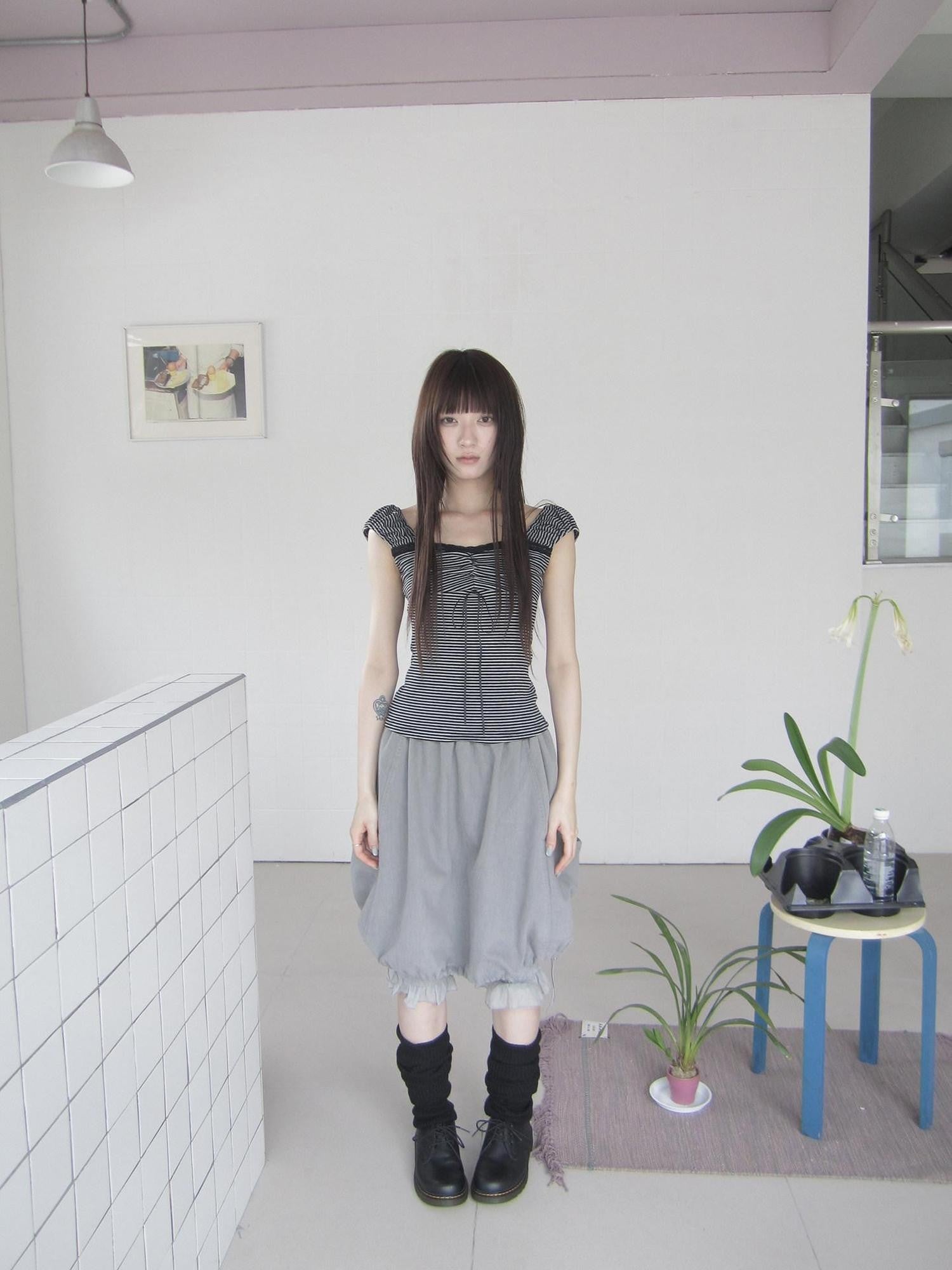 ang project Korean Retro Big Pocket Drawstring Elastic Waist Women&