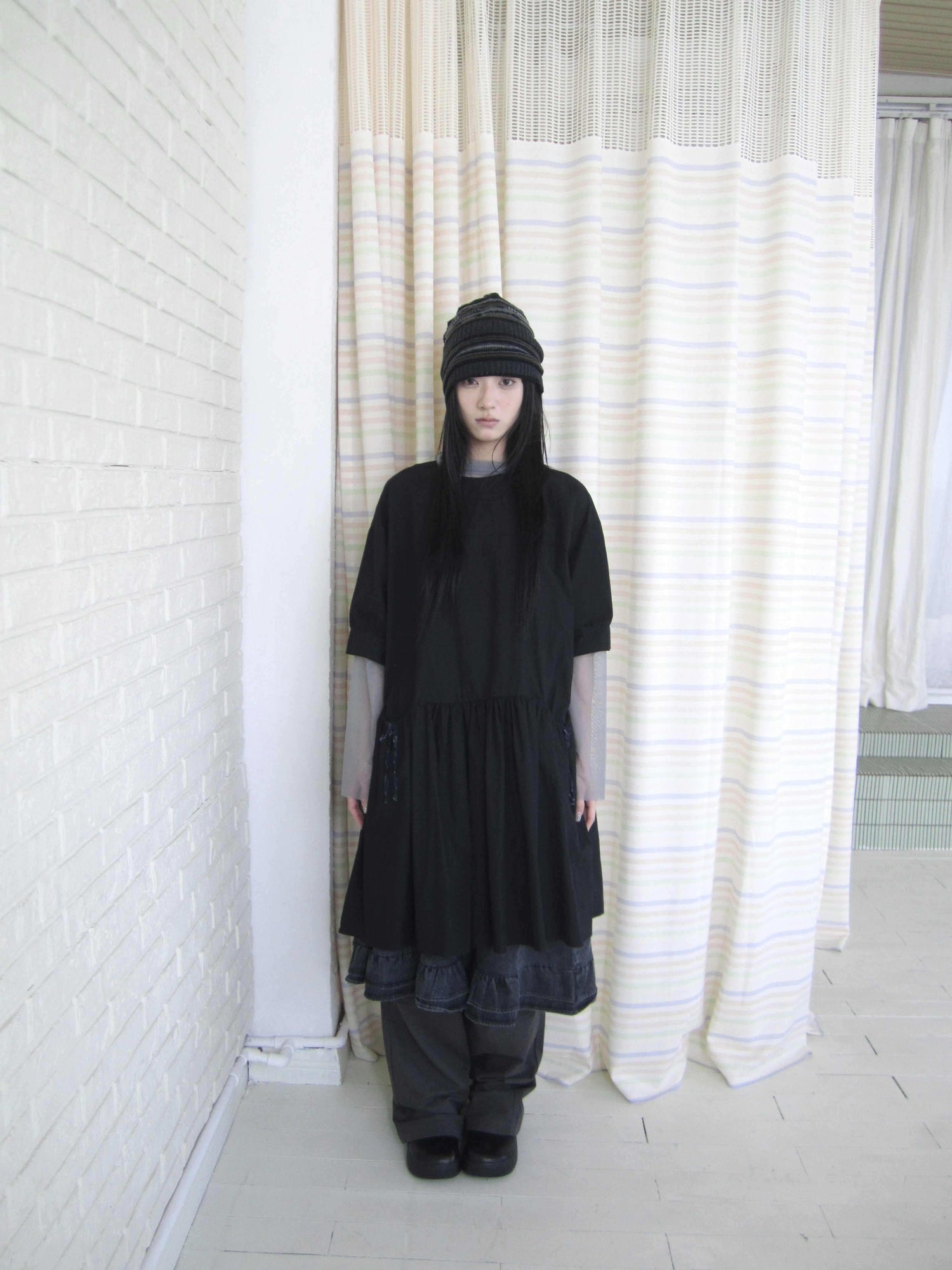 ang_project_Korean_Retro_Pocket_Patchwork_Round_Neck_Loose_Short_Sleeve_Women&
