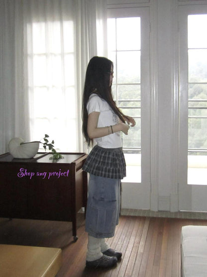 ang project Korean Retro Washed Distressed Cuffed Pocket Capri Jeans