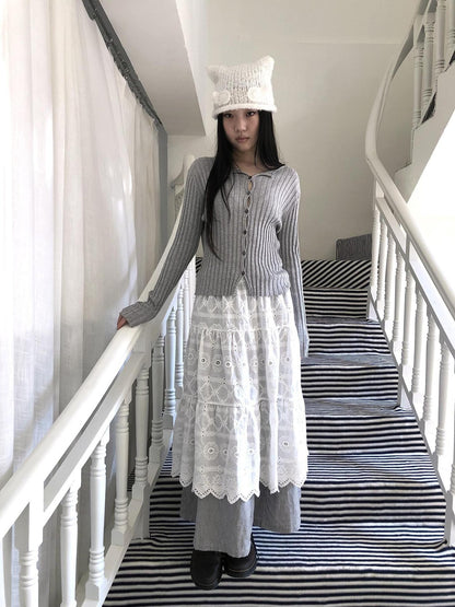 ang project Korean Ribbed V-neck Single Row Button Slim Fit Women&